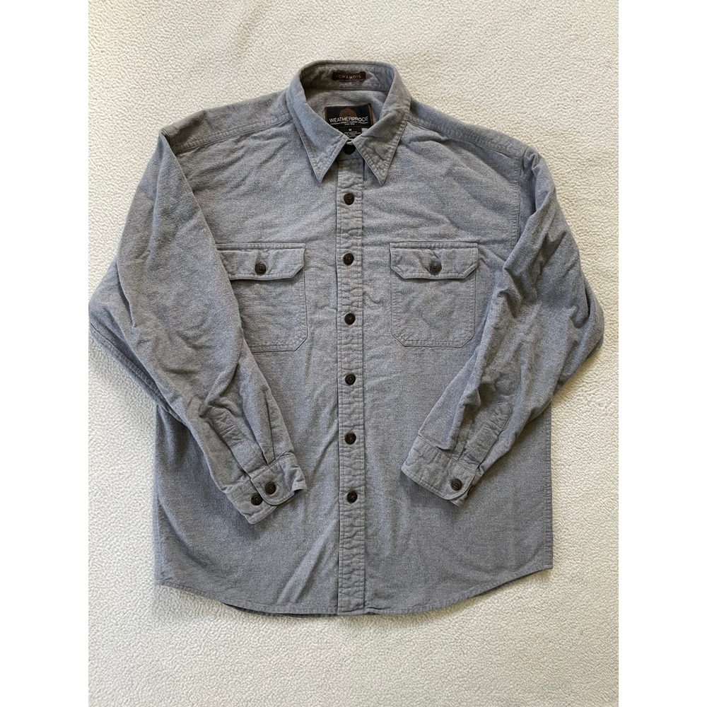 Weatherproof Mens Medium Shirt Gray Cotton Chamois Long Sleeve Button Down